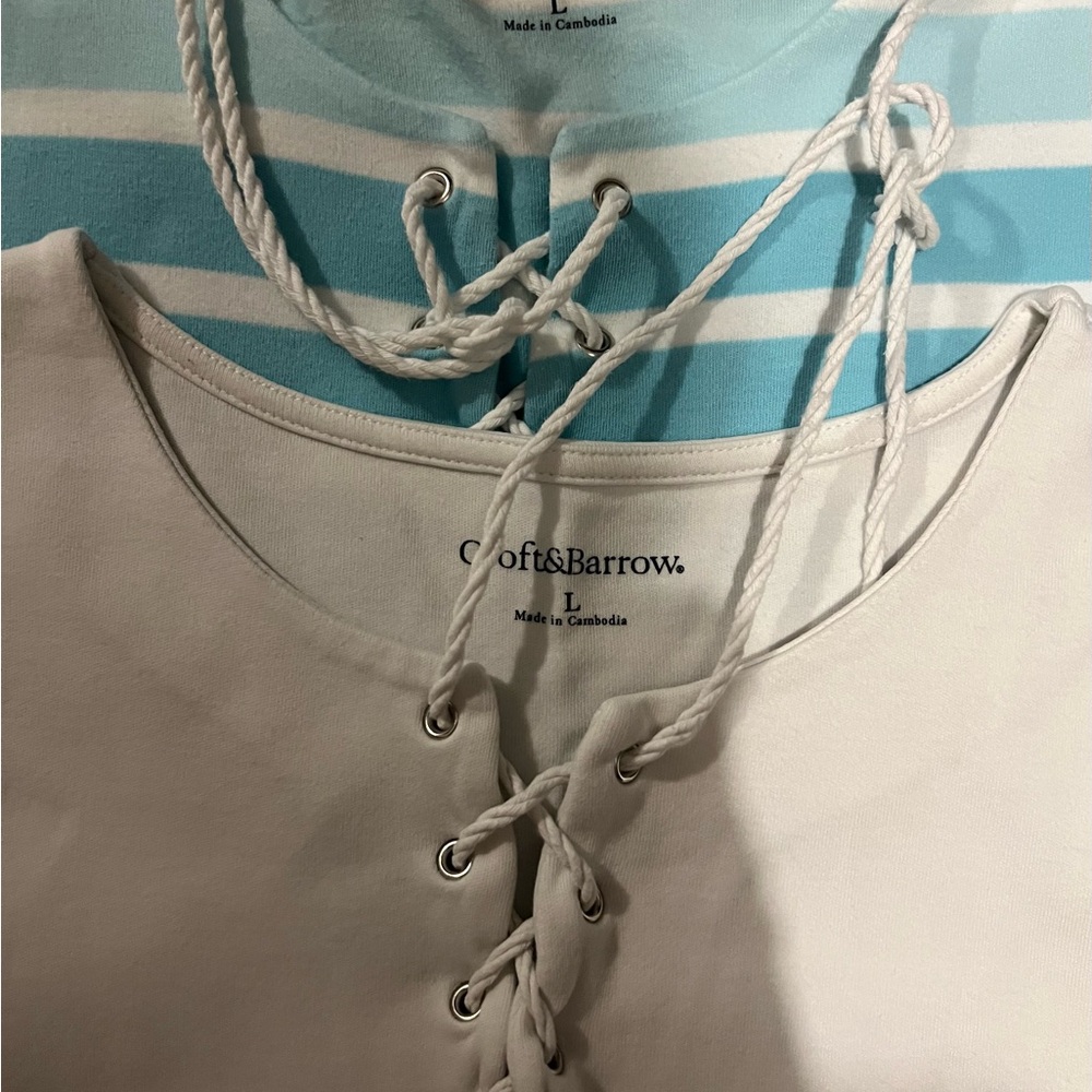croft & barrow White Lace-Up Short Sleeve Knit Tops with Rope Detail